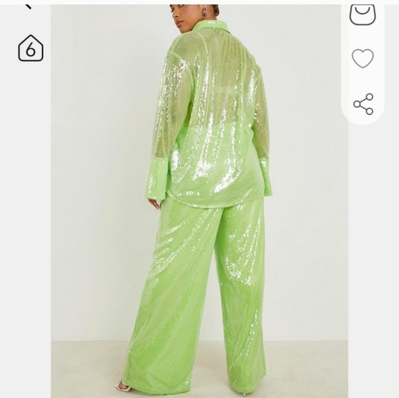 🍂🍁NWT BOOHOO LIME GREEN SEQUIN PANTS 20 - Picture 2 of 8